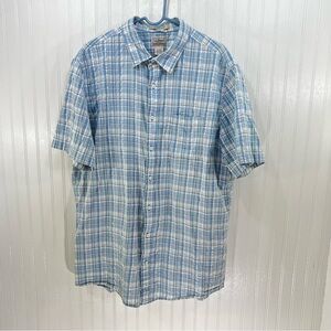 L.L. Bean Seersucker Plaid Shirt XL Tall Blue 100% Cotton Button Down